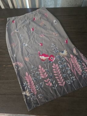 Vintage 90s Susan Graver Studio Floral Maxi Skirt XL Made in USA Boho Long Grey